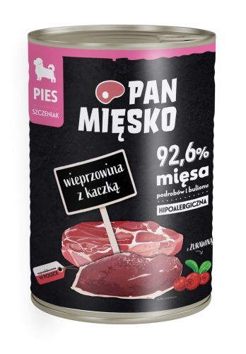 PAN MIĘSKO KARMA MOKRA SZCZENIAK WIEPRZOWINA Z KACZKĄ 400G