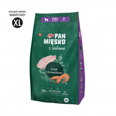 PAN MIĘSKO KARMA SUCHA Z ZIOŁAMI PIES INDYK Z KREWETKAMI XL 3KG