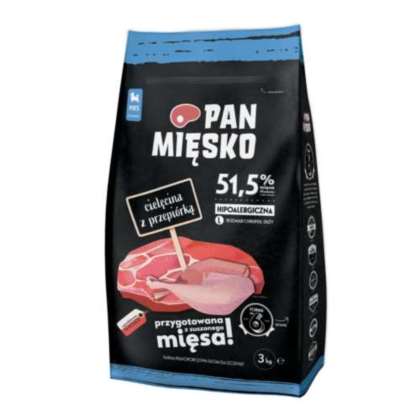 PAN MIĘSKO KARMA SUCHA SZCZENIAK CIELĘCINA Z PRZEPIÓRKĄ L 3KG
