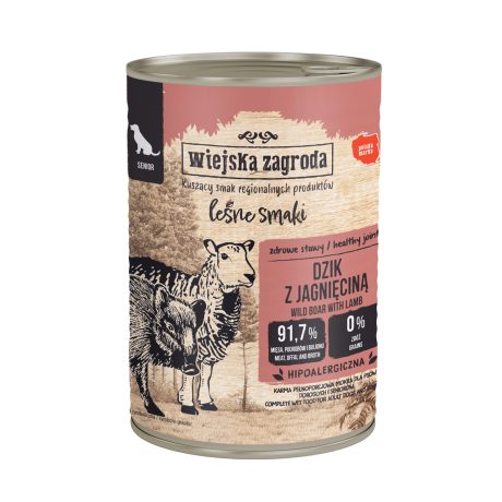 WIEJSKA ZAGRODA KARMA MOKRA PIES LEŚNE DZIK Z JAGNIĘCINĄ 400G