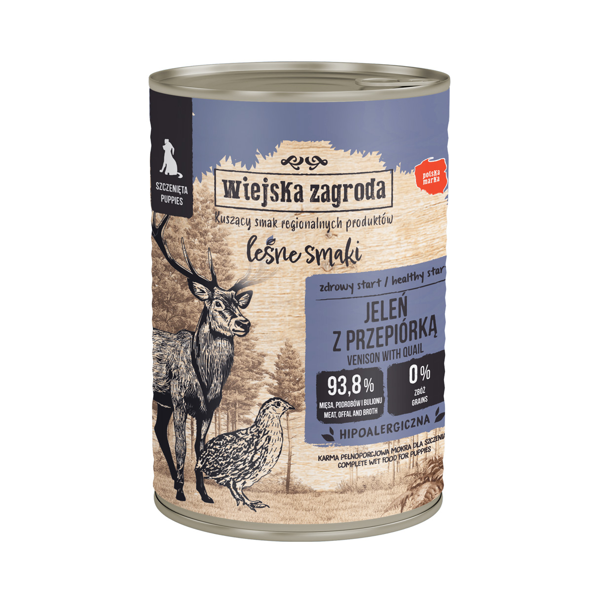WIEJSKA ZAGRODA KARMA MOKRA PIES LEŚNE SMAKI JELEŃ Z PRZEPIÓRKĄ 400G