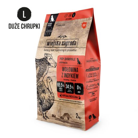 WIEJSKA ZAGRODA KARMA SUCHA PIES WOŁOWINA Z INDYKIEM L 2KG