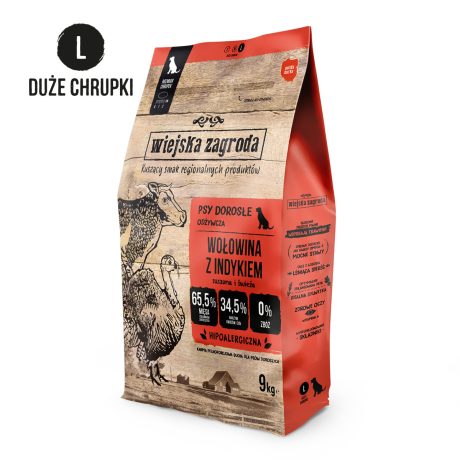 WIEJSKA ZAGRODA KARMA SUCHA PIES WOŁOWINA Z INDYKIEM L 9KG