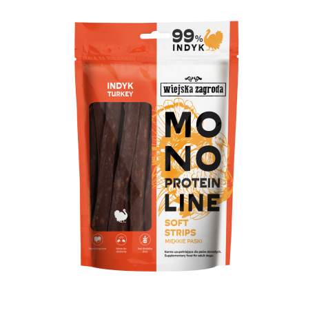 WIEJSKA ZAGRODA PRZYSMAK DLA PSA MONO INDYK PASKI 100G