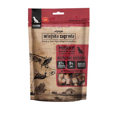 WIEJSKA ZAGRODA PRZYSMAK DLA PSA WIEPRZOWE WĄTRÓBKI 100G