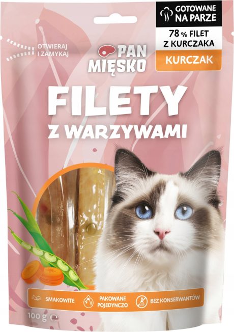 PAN MIĘSKO PRZYSMAK DLA KOTA FILETY KURCZAK Z WARZYWAMI 100G